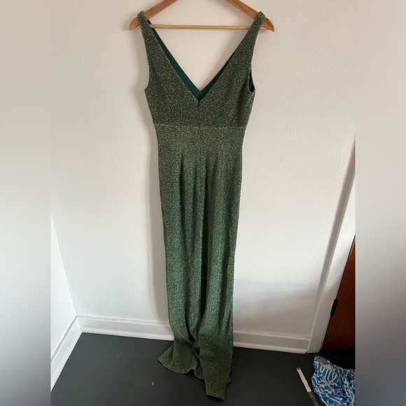 THEIA Metallic Sparkle Green Deep V Maxi Gown, size 4 - Picture 5 of 5